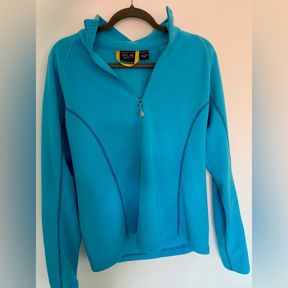 Women’s L Mountain Hardware Blue Quarter Zip Fleece Jacket hiking workout jacket